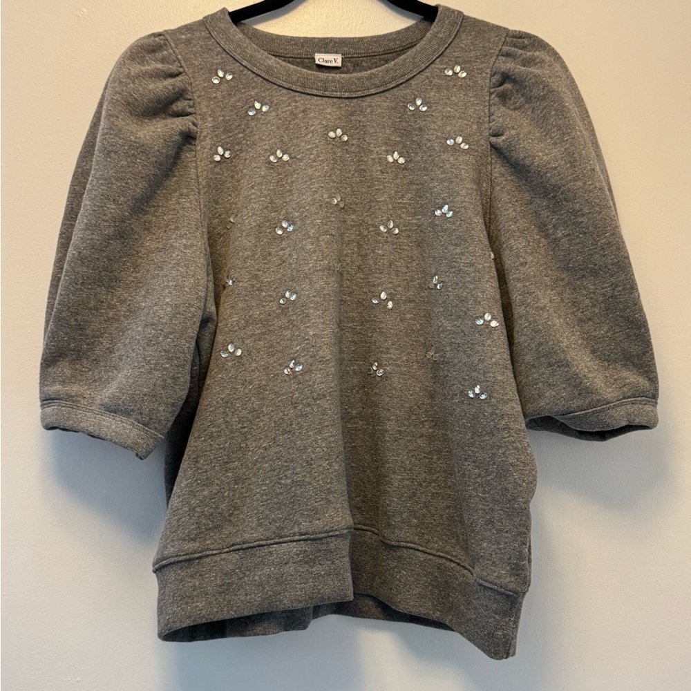 Clare V Puff Sleeve rhinestone Sweater NWOT - Picture 6 of 11